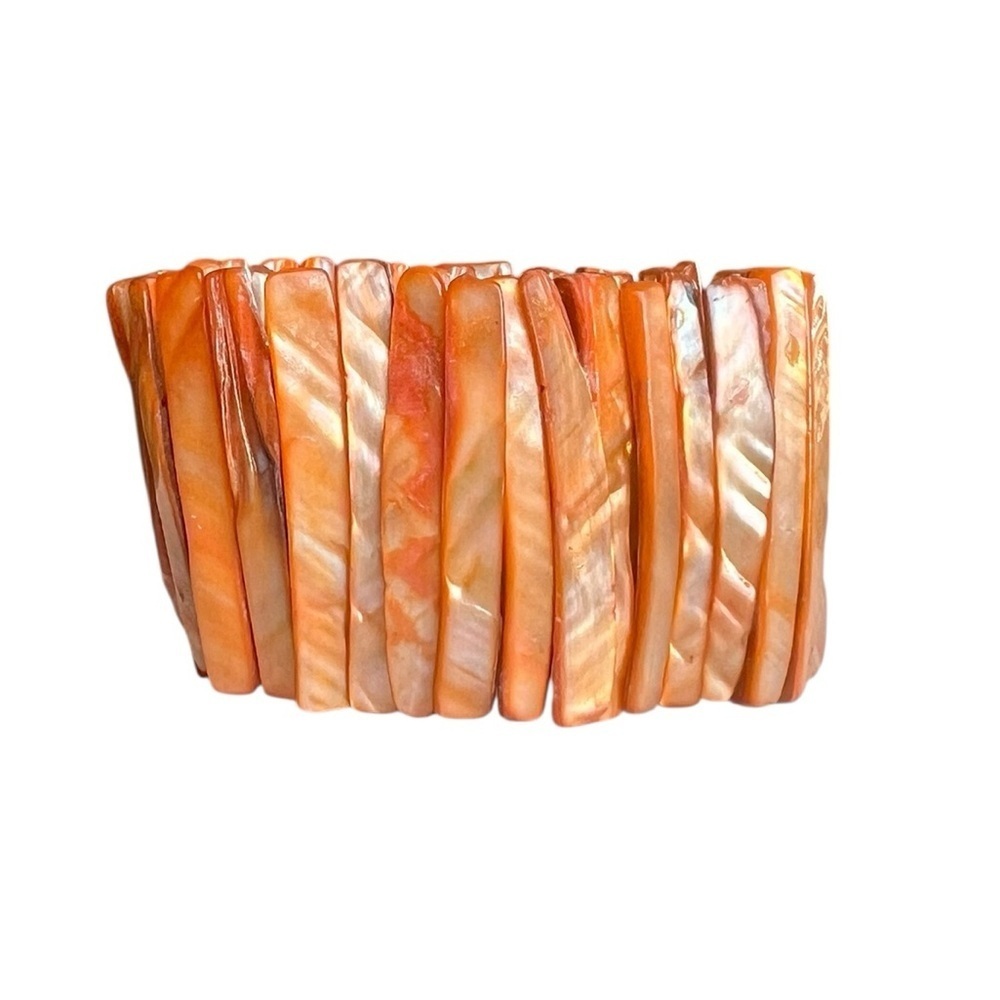 Large Vintage 90s Stretch Iridescent Orange Shell Boho Bracelet